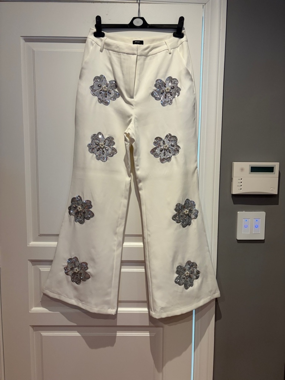 Nasty Gal White Pantsuit with Silver Floral Sequin Appliqués - Picture 4 of 5